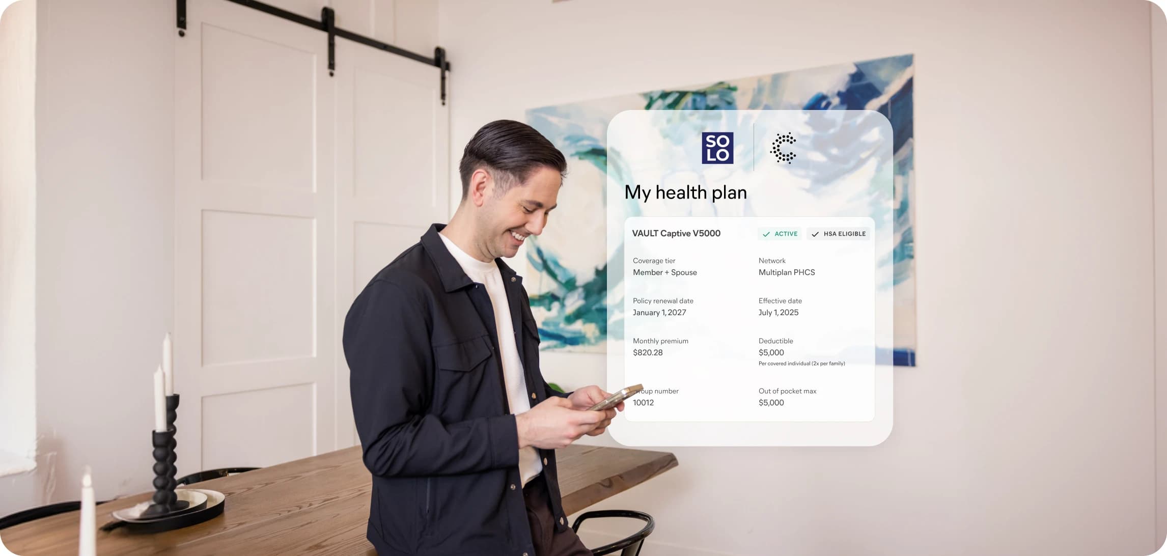 Solopreneur reviewing their Solo Health plan on a phone