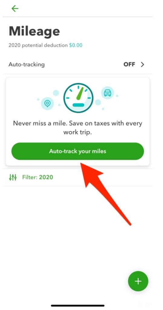 Screenshot of QuickBooks Online app mileage tracker
