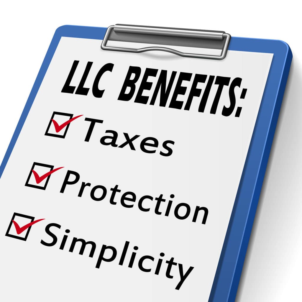 Graphic image of a clipboard with an LLC benefits checklist