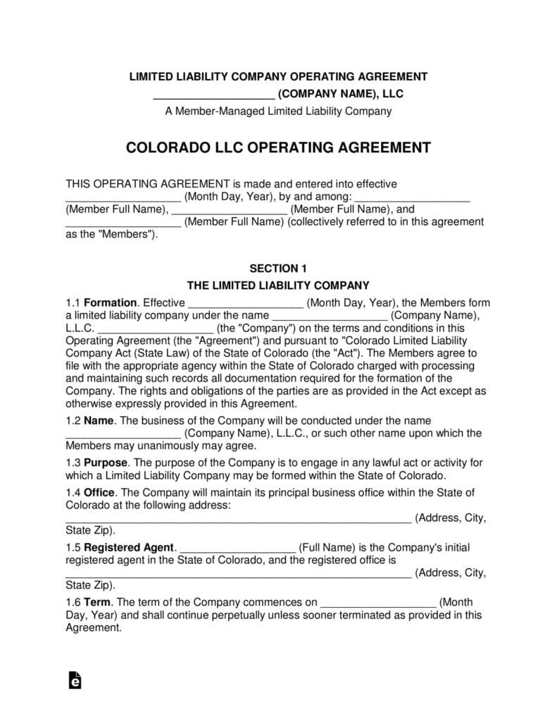 Image of coloardo llc operating agreement template